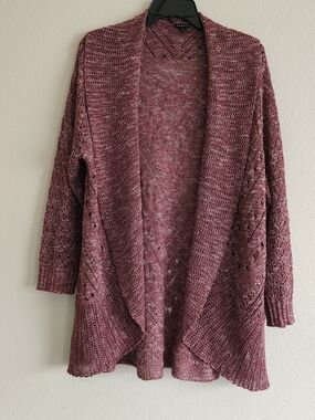 Torrid Burgundy Marled Pointelle Open Front Cardigan Size 1